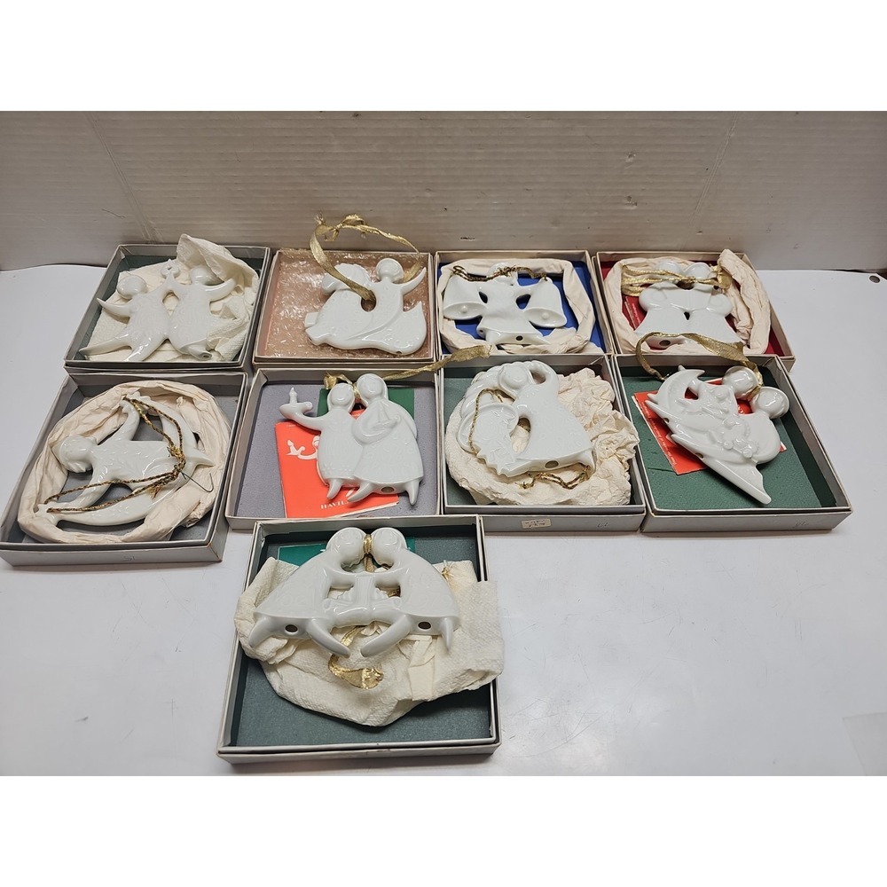 JP Haviland France White Porcelain Angel Ornament Lot Of 9 Vintage 70s